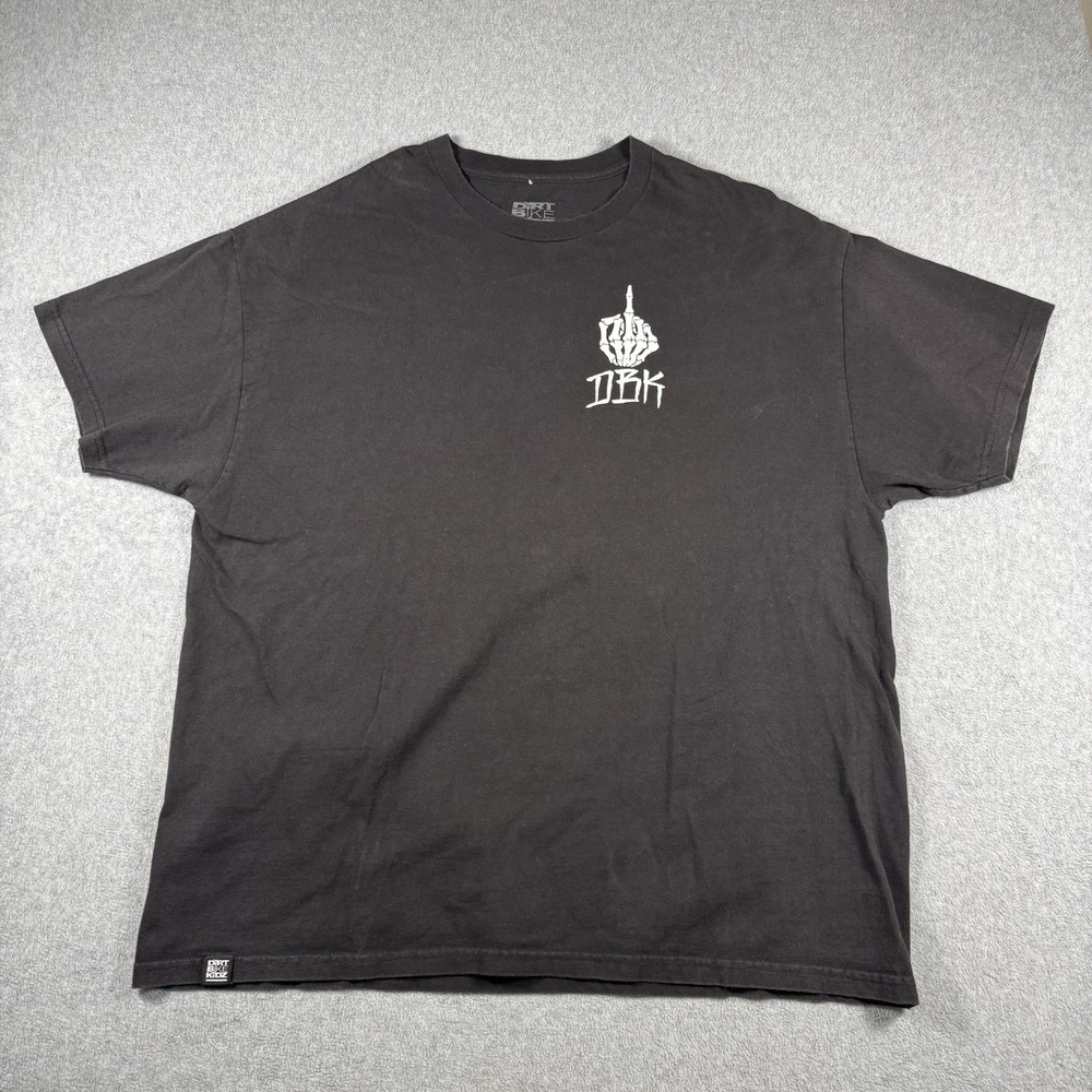 Dirt Bike Kidz DBK Tee Black Motocross Skeleton Middle Finger T-Shirt Size 2XL